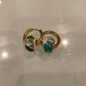 Zara floral hoop earrings green